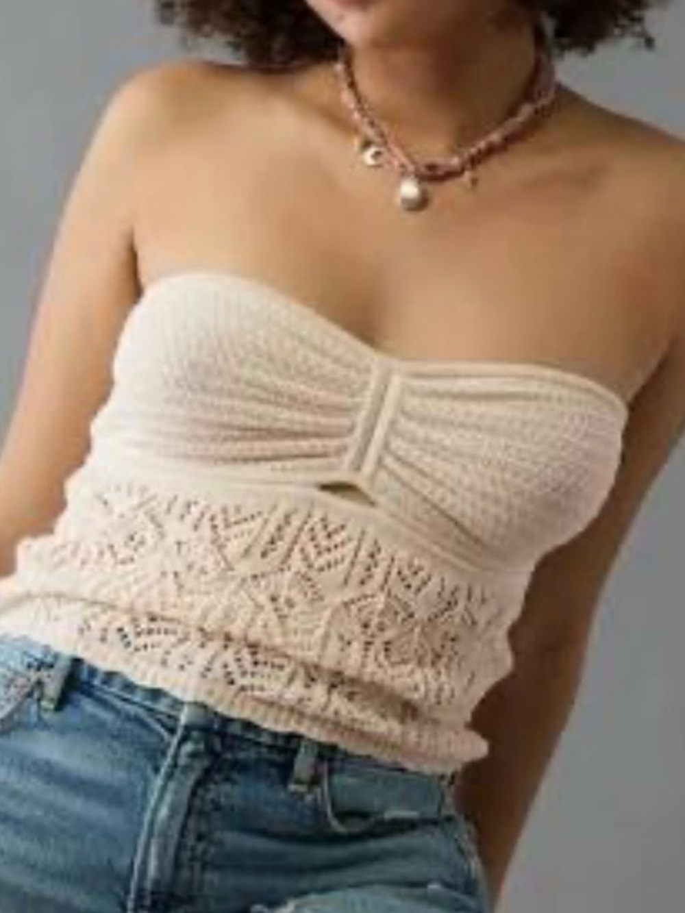 NWT American Eagle Crochet Knit Tube Top in Cream sz M